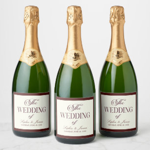 Elegant Vintage Ivory Dark Burgundy Wedding Sparkling Wine Label