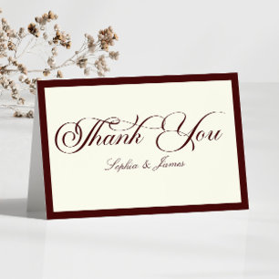 Elegant Vintage Ivory Dark Burgundy Wedding Thank You Card