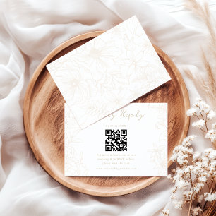 Elegant Vintage Ivory Floral QR Code Wedding RSVP Card