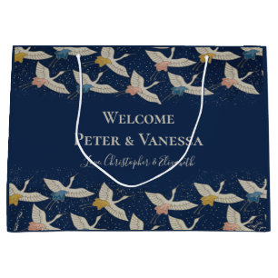 Elegant Vintage Japanese Cranes Wedding Welcome Large Gift Bag