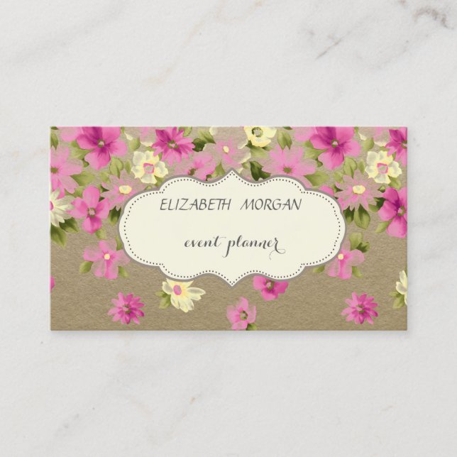 Elegant Vintage ,Kraft,Flowers Business Card (Front)