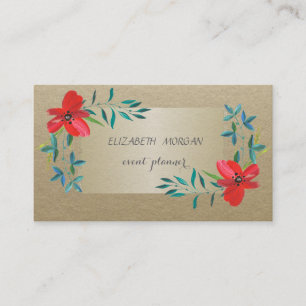 Elegant Vintage ,Kraft, Watercolor Flowers Business Card