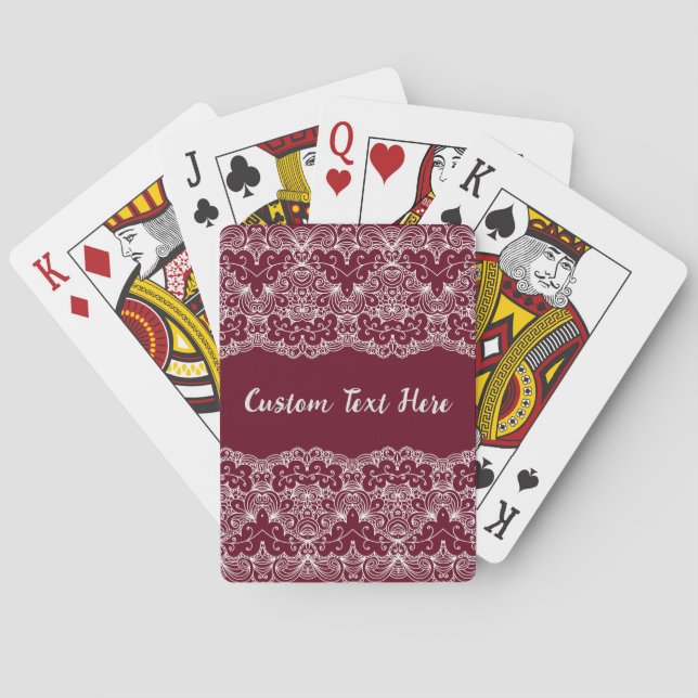Elegant Vintage Lace Burgundy Cream Personalised Playing Cards (Back)