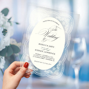 Elegant Vintage Lace Calligraphy Acrylic Wedding Invitations