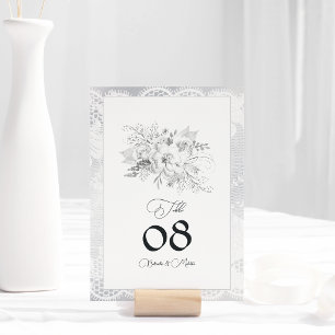 Elegant Vintage Lace Floral Wedding Table Number