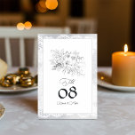 Elegant Vintage Lace Floral Wedding Table Number<br><div class="desc">Add a touch of timeless elegance to your wedding tables with this vintage-inspired table number card. Featuring a delicate lace border, a soft floral bouquet illustration, and refined typography, this design is perfect for vintage, formal, or romantic wedding themes. Customise with your table numbers and names to create a coordinated...</div>