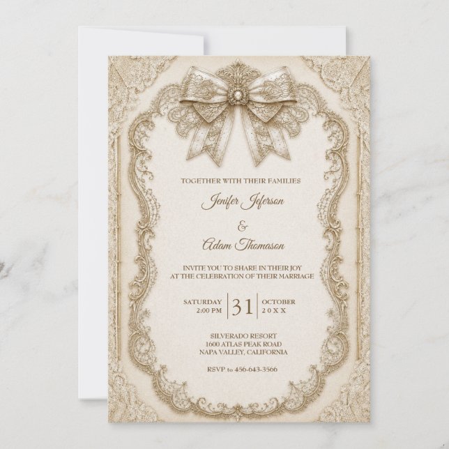 Elegant Vintage Lace Wedding Invitation (Front)