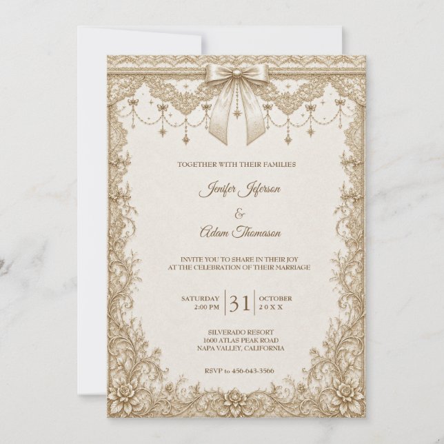Elegant Vintage Lace Wedding Invitation (Front)