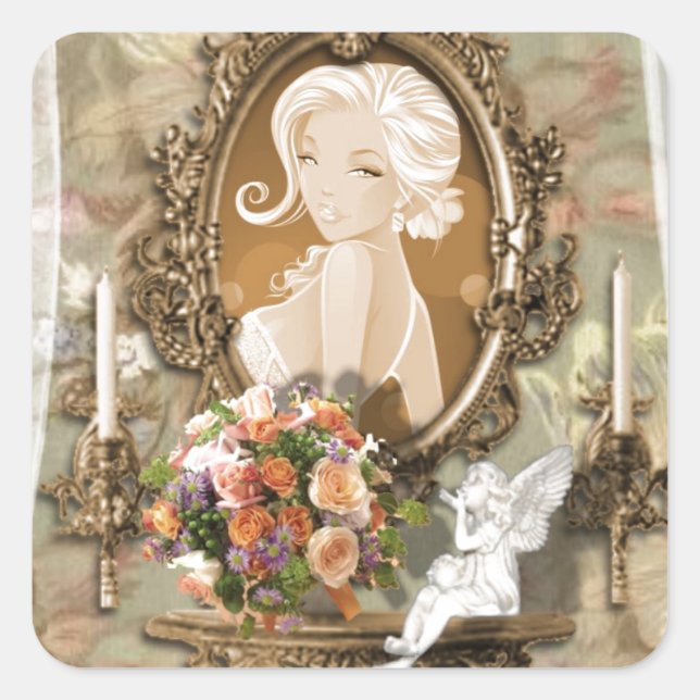 Elegant Vintage Lady design Square Sticker (Front)