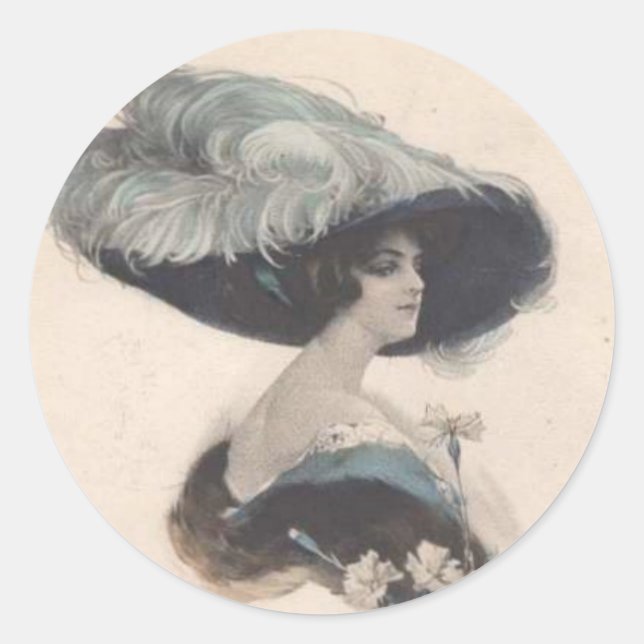 Elegant Vintage Lady in Hat Classic Round Sticker (Front)
