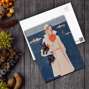 Elegant Vintage Lady with Scotty Dog Postcard
