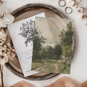 Elegant Vintage Landscape Painting Wedding Overlay Vellum Invitations