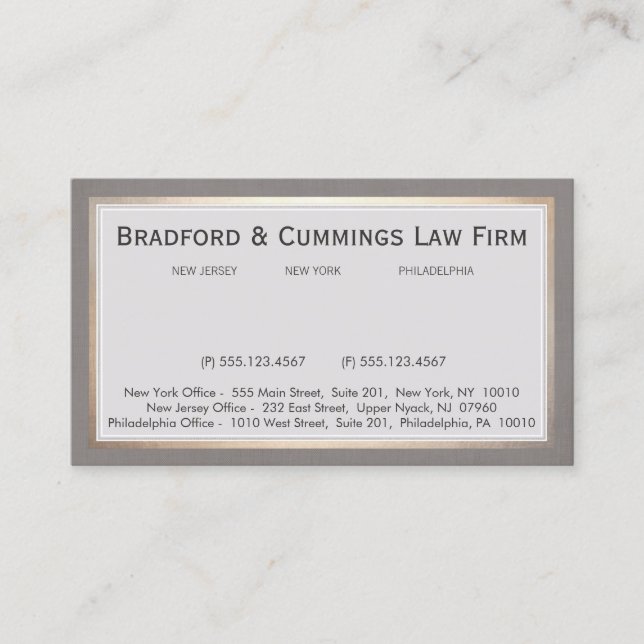 Elegant Vintage Law Firm Attorney Business Card (Front)