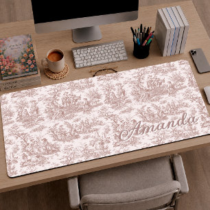Elegant Vintage Light Brown Toile de Jouy Desk Mat