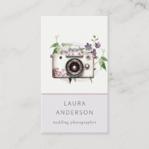 Elegant Vintage Lilac Floral Camera Photography Business Card
