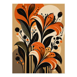 Elegant Vintage Lilies Retro Botany Floral Art Poster