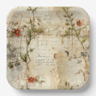 Elegant Vintage Love Note Floral Paper Plate