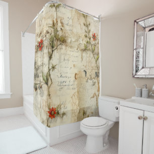 Elegant Vintage Love Note Floral Shower Curtain