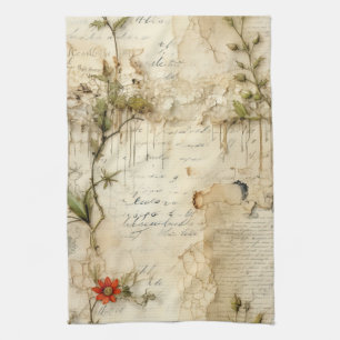 Elegant Vintage Love Note Floral Tea Towel
