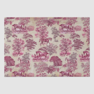Elegant Vintage Magenta Horse Toile Kraft Tissue Paper