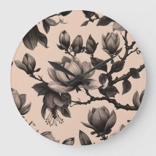 Elegant Vintage Magnolia Pattern Clock