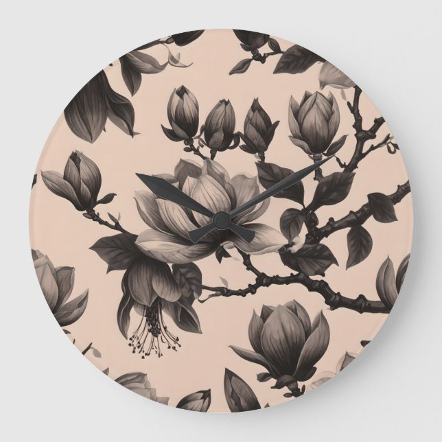 Elegant Vintage Magnolia Pattern Clock (Front)