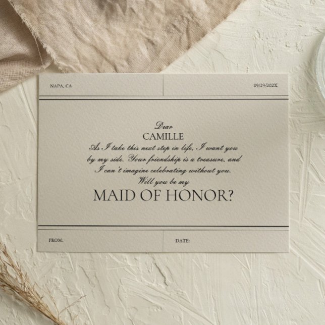 Elegant Vintage Maid of Honour Proposal Card (Creator Uploaded)