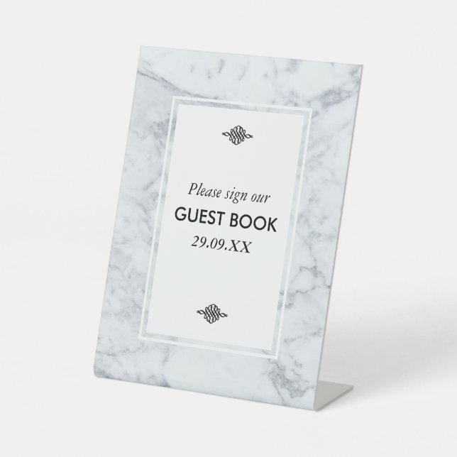 Elegant Vintage Marble Wedding Pedestal Sign (Front)