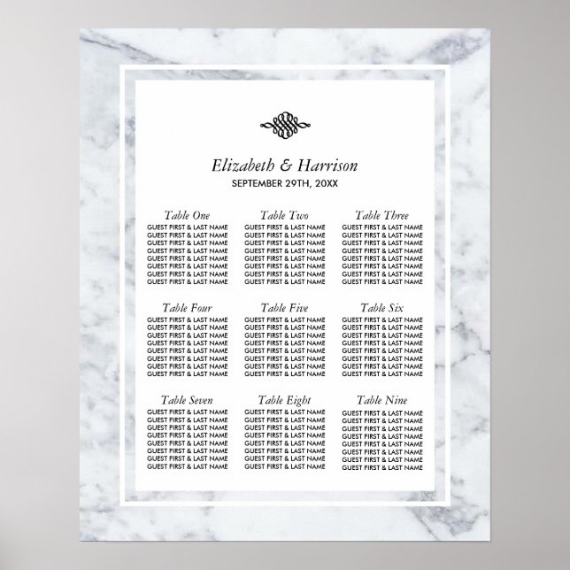 Elegant Vintage Marble Wedding Seating Chart (Front)