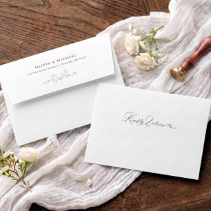 Elegant Vintage Mauve Pink French Floral Wedding Envelope