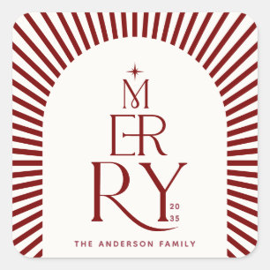 Elegant Vintage Merry Christmas Red and White Square Sticker