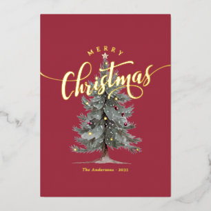 Elegant Vintage Merry Christmas Script Rustic Tree