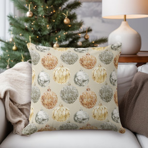 Elegant Vintage Metallic Christmas Ornaments Cushion