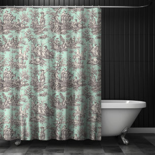 Elegant vintage mint grey toile de jouy shower curtain