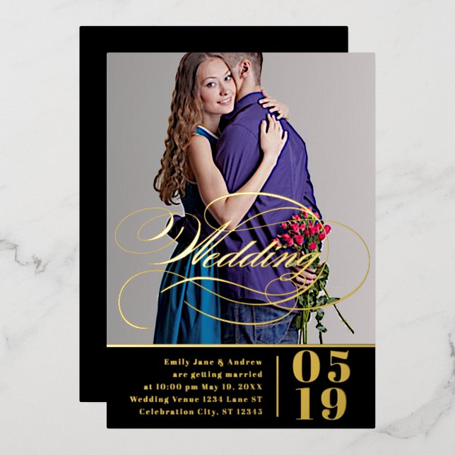 Elegant Vintage Modern Gold Photo Wedding  (Front/Back)