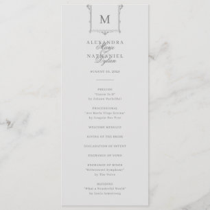 Elegant Vintage Monogram Black and White Wedding Programme