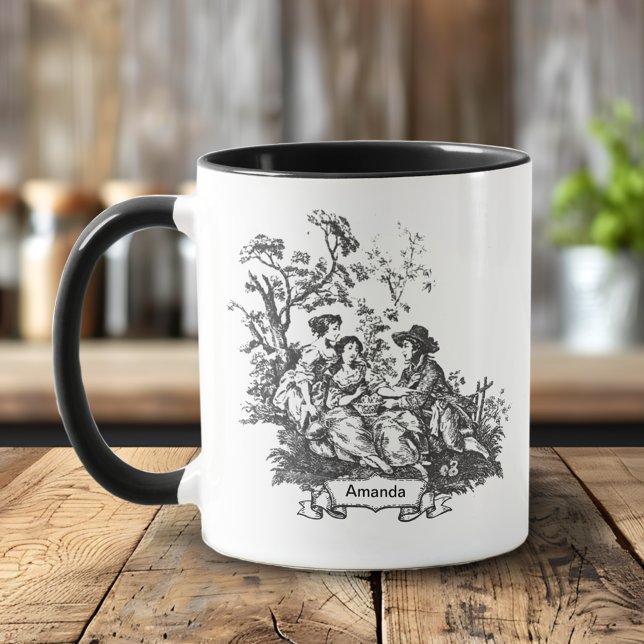 Elegant vintage monogram black toile de jouy  mug (Creator Uploaded)