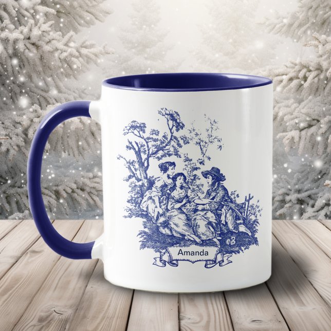 Elegant vintage monogram blue toile de jouy  mug (Creator Uploaded)