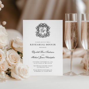 Elegant Vintage Monogram Crest Rehearsal Dinner Invitation