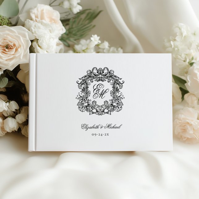 Elegant Vintage Monogram Crest Wedding Guest Book (Creator Uploaded)