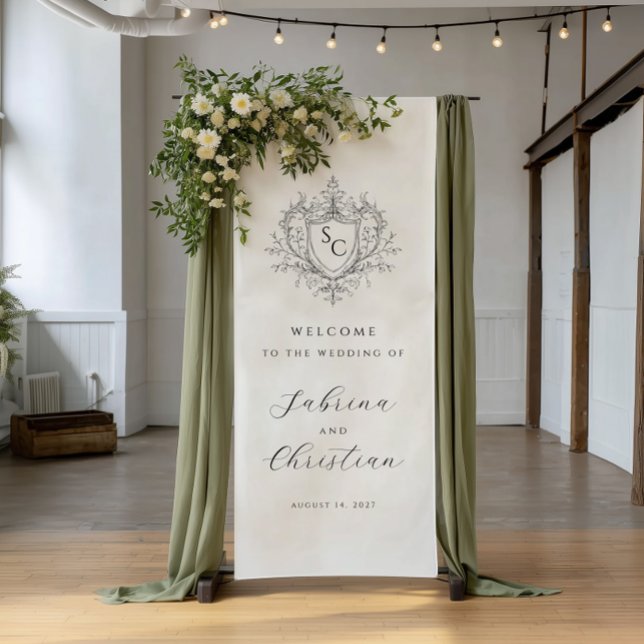 Elegant Vintage Monogram Crest Wedding Welcome Banner (Creator Uploaded)