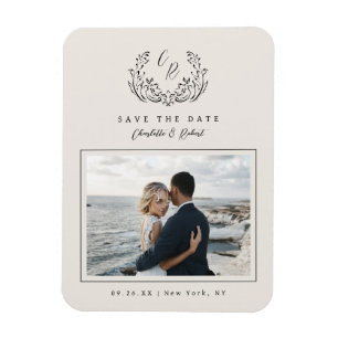 Elegant Vintage Monogram Photo Save The Date Magnet