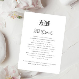 Elegant vintage monogram wedding details enclosure card