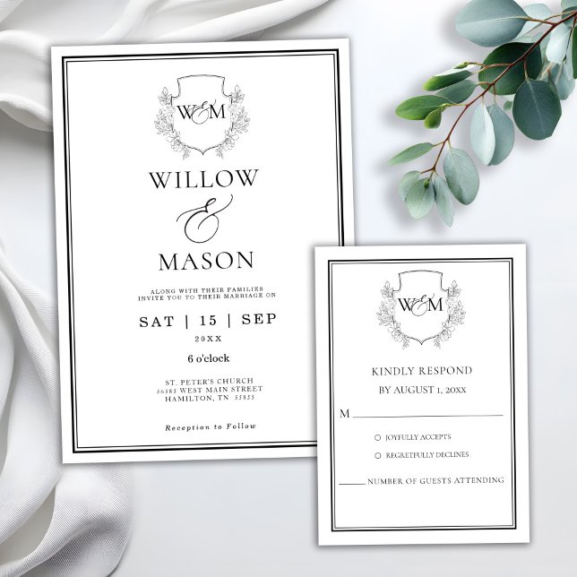 Elegant Vintage Monogram Wedding Invitation (Elegant Vintage Monogram Wedding Invitation show with RSVP card)