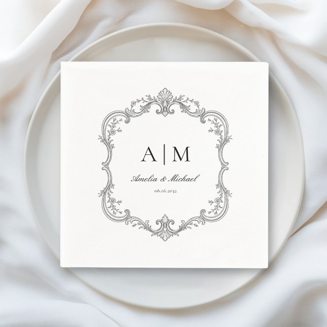  Elegant Vintage Monogram Wedding Napkins   (Elegant Vintage Monogram Wedding Napkins)