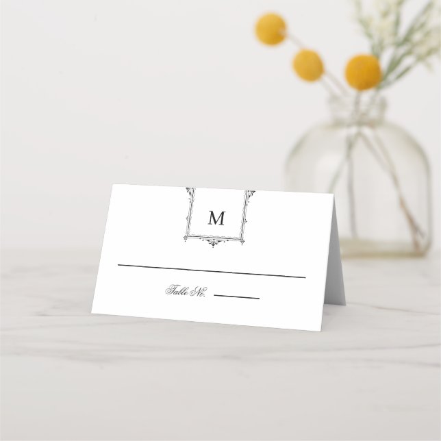 Elegant Vintage Monogram Wedding Place Card (Front)