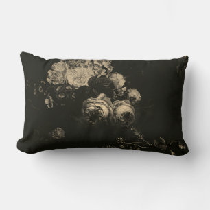 Elegant Vintage Moody Dark Beige Dutch Floral Lumbar Cushion