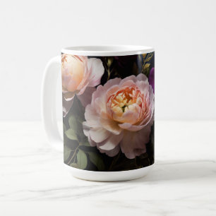 Elegant vintage moody pink magenta floral painting coffee mug