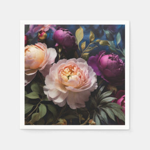 Elegant vintage moody pink magenta floral painting napkin