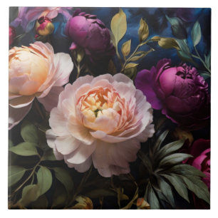 Elegant vintage moody pink magenta floral painting tile